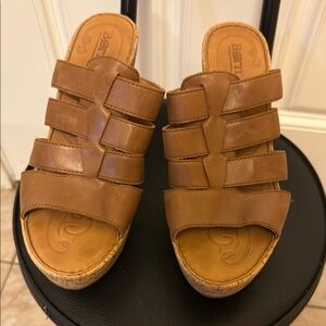 Born Tan Leather wedges with Cork Platform